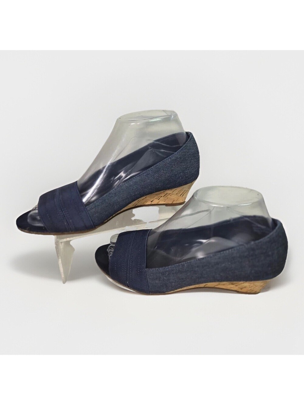 COACH and four Sz.6.5 Blue Louise Wedges Canvas Tweed Vintage Luxury